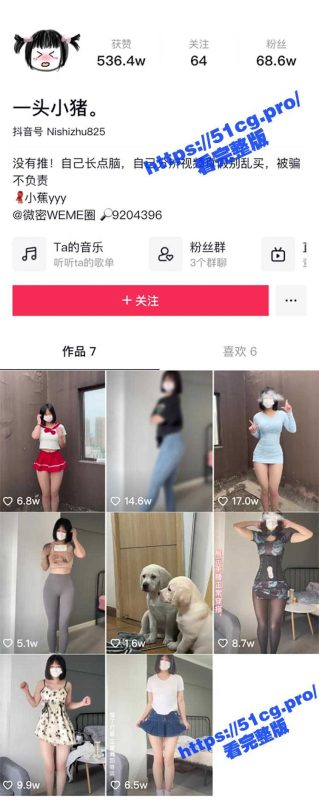 抖音一头小猪 68w粉丝 丰臀巨乳小姐姐 掌控流量密码-51吃瓜网